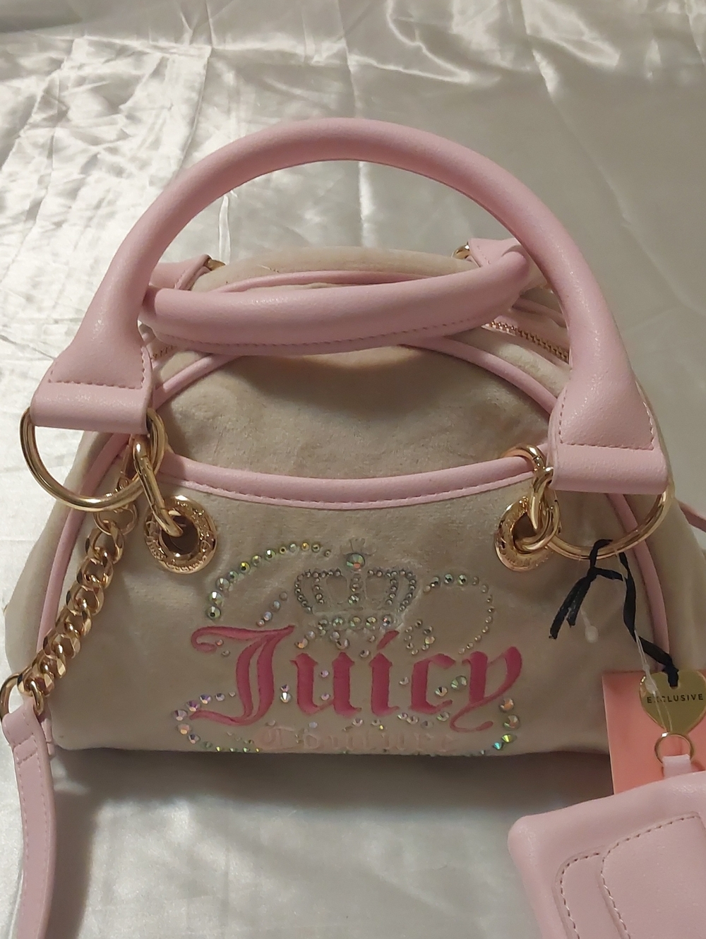 New Juicy Couture Pink Velvet Dome Satchel with Gold Hardware